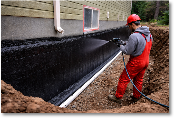 imperméabilisation de fondation avec membrane elastomere giclé